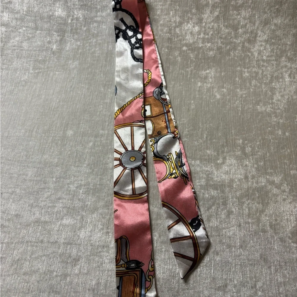 Twilly Elegant Pink and White Silk Scarf